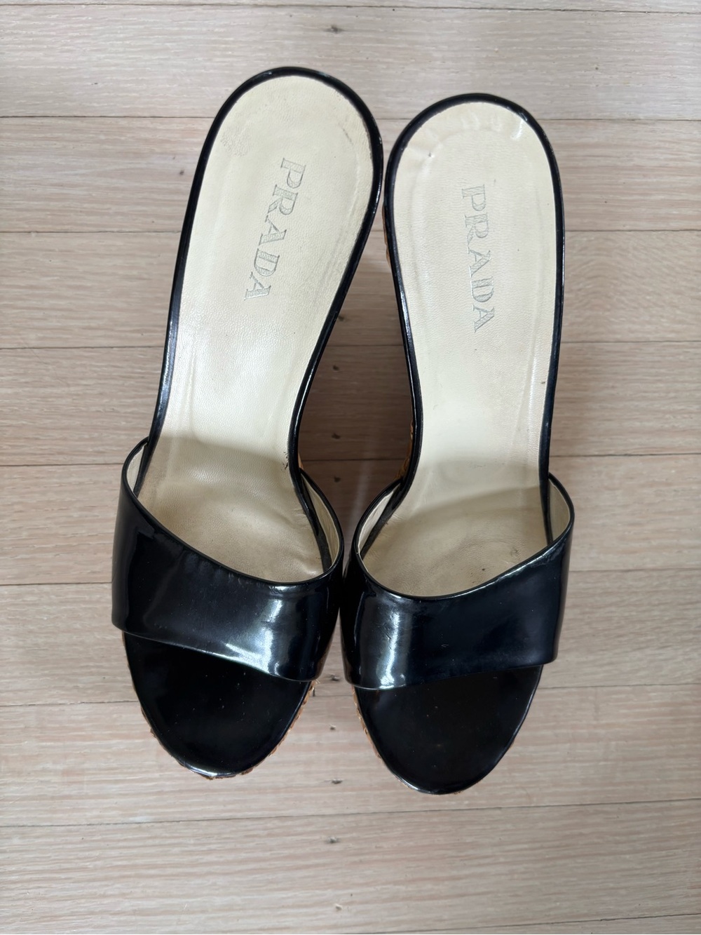 Prada Black Patent Leather Slide Mules